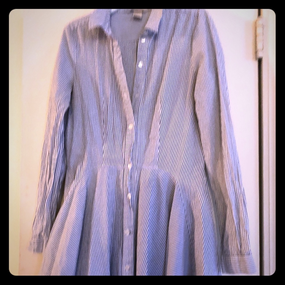 Blue pin strip tunic top